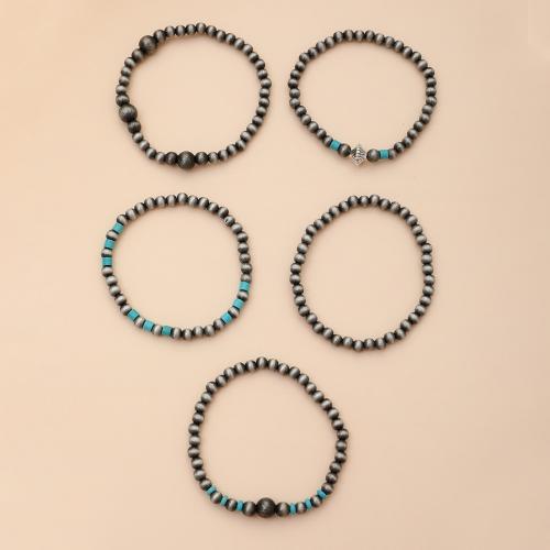 CCB Bracelets, Copper Coated Plastic, with turquoise & Zinc Alloy, handmade, 5 pieces & fashion jewelry & for woman Approx 19 cm 