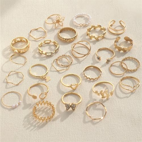 Zinc Alloy Ring Set, Iron, with Plastic Pearl & Zinc Alloy, plated, 27 pieces & fashion jewelry & for woman & with rhinestone 