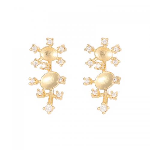Brass Earring Drop Component, with Plastic Pearl, plated, DIY & micro pave cubic zirconia, gold 