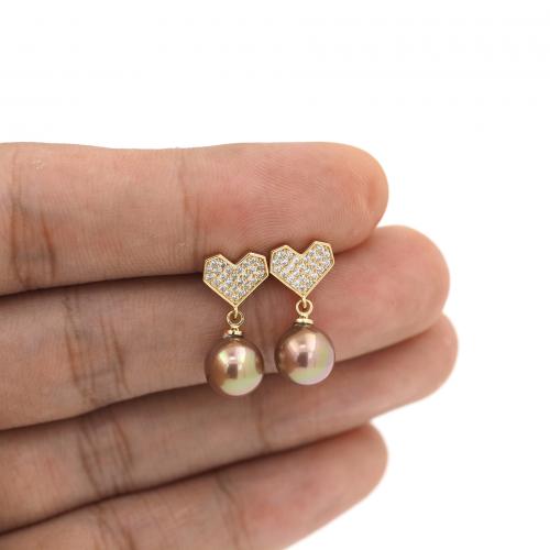 Cubic Zirconia Micro Pave Brass Earring, with Plastic Pearl, Round, 18K gold plated, fashion jewelry & micro pave cubic zirconia & for woman, mixed colors 