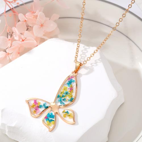 Resin Zinc Alloy Necklace, with Dried Flower & Resin, with 5cm extender chain, gold color plated, fashion jewelry & for woman Approx 50 cm 