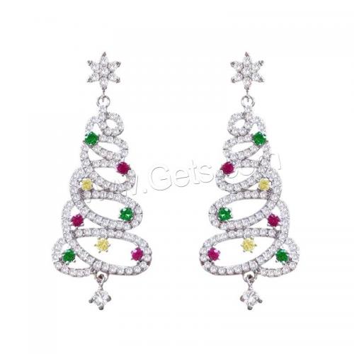 Christmas Earrings, Zinc Alloy, Christmas Tree, silver color plated, fashion jewelry & for woman & with rhinestone, mixed colors 