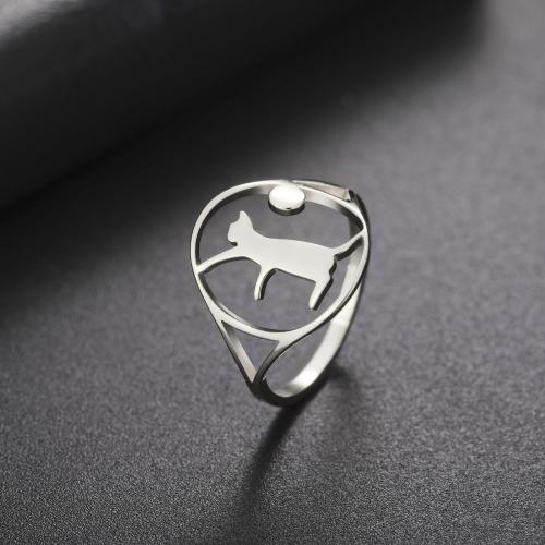 Stainless Steel Finger Ring, 304 Stainless Steel, Cat, plated, fashion jewelry & for woman & hollow 