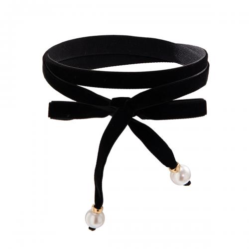 Fashion Choker Necklace, Velveteen, with Plastic Pearl, fashion jewelry & for woman, black Approx 100 cm 