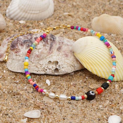 Zinc Alloy Anklet, with Seedbead & Plastic, with 5cm extender chain, fashion jewelry & for woman, multi-colored Approx 21.5 cm 