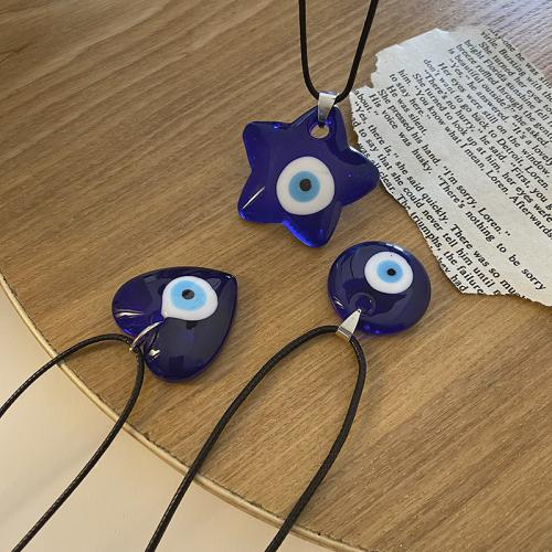 Evil Eye Jewelry Necklace, Lampwork, with PU Leather Cord, with 5cm extender chain, painted, fashion jewelry & for woman Approx 44 cm 