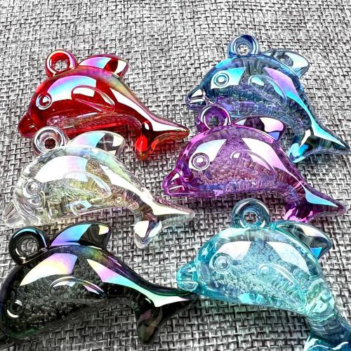 Plated Acrylic Pendants, Dolphin, AB color plated, random style & DIY, mixed colors Approx [
