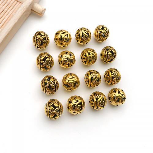 Zinc Alloy Hollow Beads, Round, plated, DIY antique gold color, 10mm 