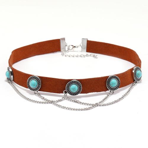Turquoise Zinc Alloy Jewelry Sets, with Velveteen & turquoise, handmade & for woman [