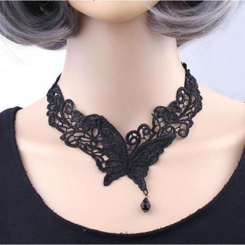 Fashion Choker Necklace, Lace, with Plastic & Zinc Alloy, with 8cm extender chain, fashion jewelry & for woman, black Approx 40 cm 