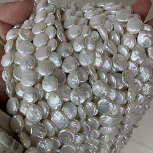 Perlas Moneda Freshwater, perla, Redondo aplanado, Joyería & Bricolaje & diverso tamaño para la opción, Blanco, longitud:aproximado 38 cm, Vendido por Sarta