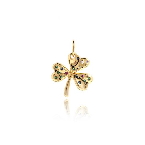 Cubic Zirconia Micro Pave Brass Pendant, Three Leaf Clover, plated, fashion jewelry & DIY & micro pave cubic zirconia 