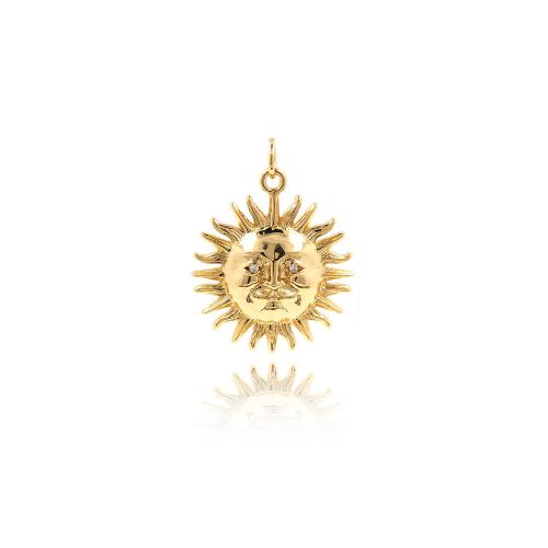 Cubic Zirconia Micro Pave Brass Pendant, Sun, 18K gold plated, fashion jewelry & DIY & micro pave cubic zirconia 