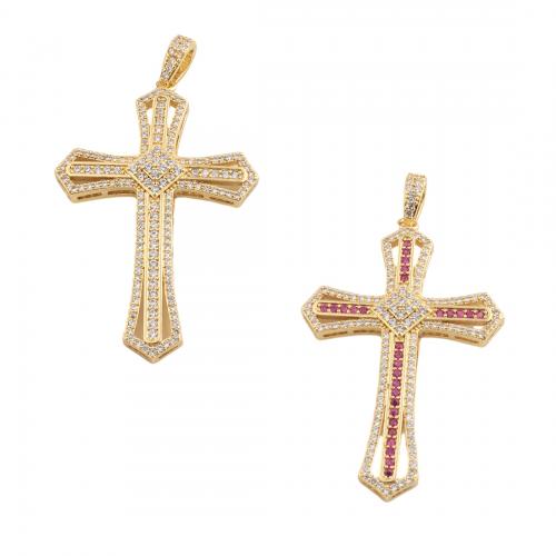 Cubic Zirconia Micro Pave Brass Pendant, Cross, fashion jewelry & Unisex & micro pave cubic zirconia, golden 