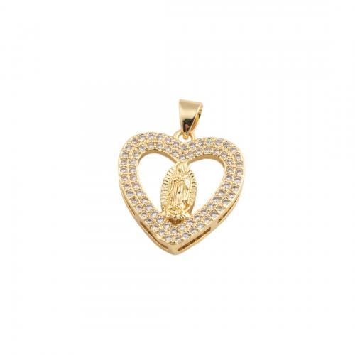 Cubic Zirconia Micro Pave Brass Pendant, Heart, fashion jewelry & Unisex & micro pave cubic zirconia, golden 