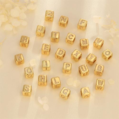 Cubic Zirconia Micro Pave Brass Beads, with Cubic Zirconia,  Square, gold color plated, DIY [