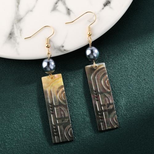 Black Shell Earring, with Iron & Zinc Alloy, Rectangle, plated, fashion jewelry 