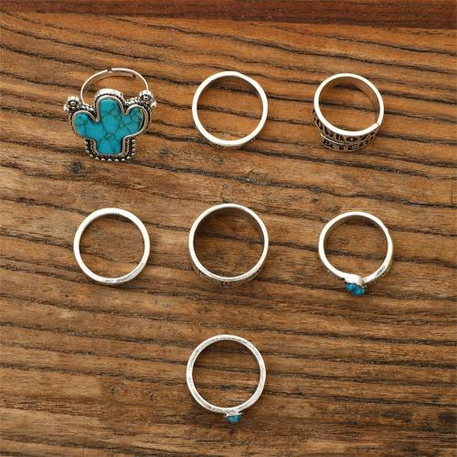 Zinc Alloy Ring Set, with turquoise, 7 pieces & fashion jewelry & for woman 