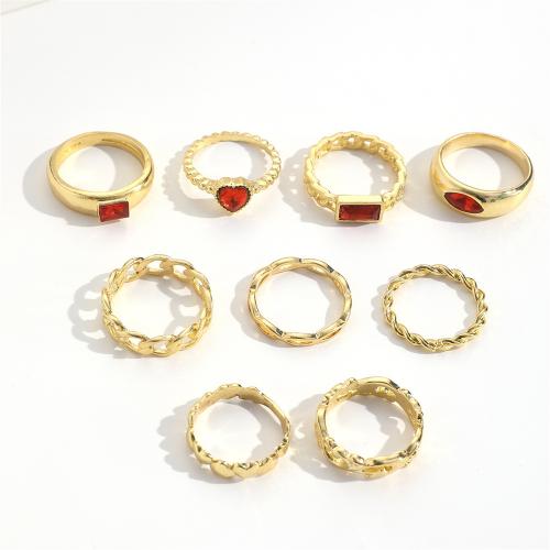 Zinc Alloy Ring Set, 9 pieces & fashion jewelry & for woman & with rhinestone, gold 