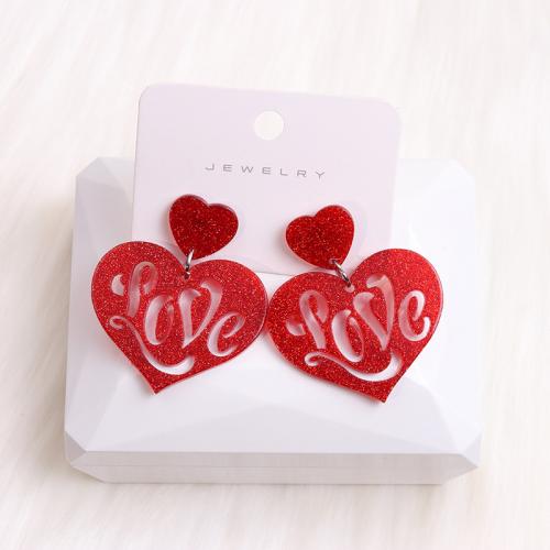 Acrylic Drop Earring, Heart, painted, fashion jewelry & for woman 