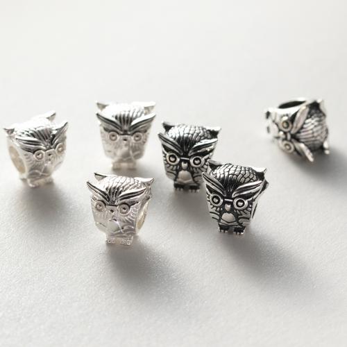925 Sterling Silver Large Hole Bead, Owl, Antique finish, DIY Approx 4.5mm 