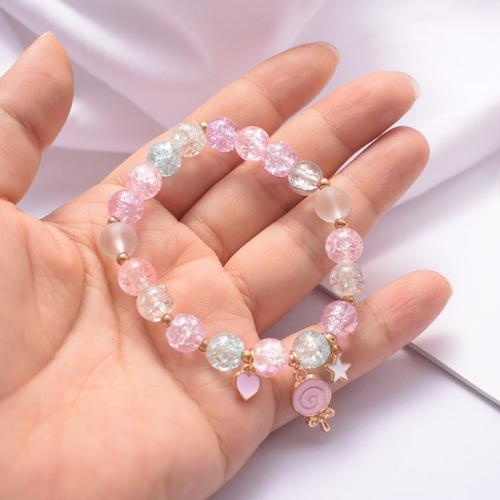 Glass Pearl Zinc Alloy Bracelets, with Elastic Thread & Glass, handmade & for woman & enamel, pink Approx 18 cm 