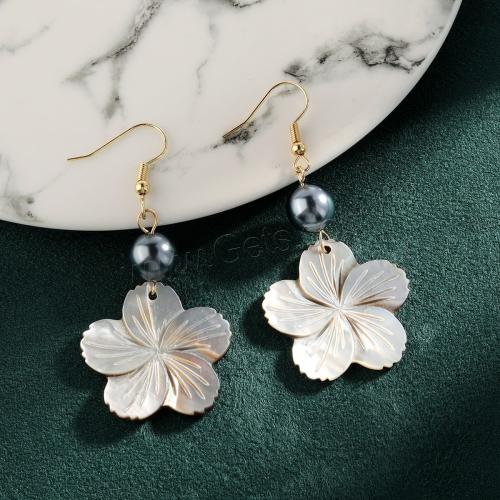 Black Shell Earring, with Iron & Zinc Alloy, Flower, plated, fashion jewelry 