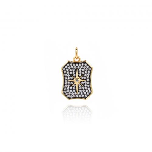 Cubic Zirconia Micro Pave Brass Pendant, 18K gold plated, fashion jewelry & DIY & micro pave cubic zirconia & enamel, black 