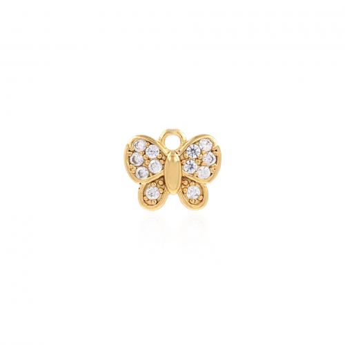 Cubic Zirconia Micro Pave Brass Pendant, Butterfly, 18K gold plated, fashion jewelry & DIY & micro pave cubic zirconia 