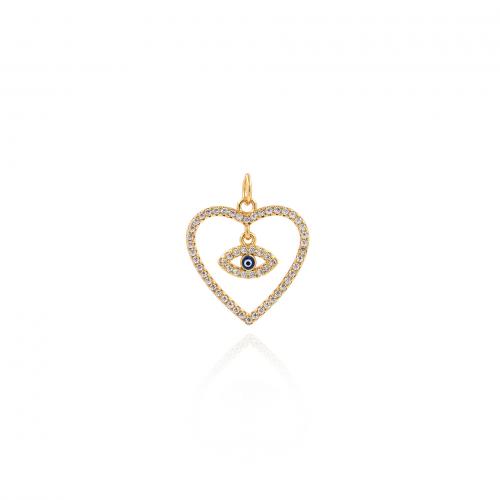 Cubic Zirconia Micro Pave Brass Pendant, Heart, 18K gold plated, fashion jewelry & DIY & micro pave cubic zirconia & enamel & hollow 