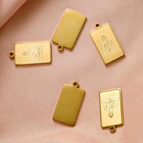 Stainless Steel Pendants, 304 Stainless Steel, Rectangle, gold color plated, DIY 