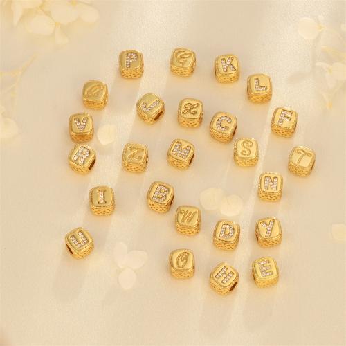 Cubic Zirconia Micro Pave Brass Beads,  Square, gold color plated, DIY & micro pave cubic zirconia [