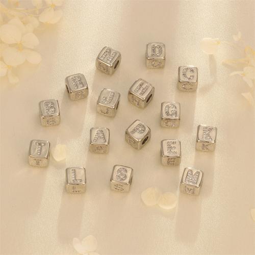 Cubic Zirconia Micro Pave Brass Beads,  Square, silver color plated, DIY & micro pave cubic zirconia 