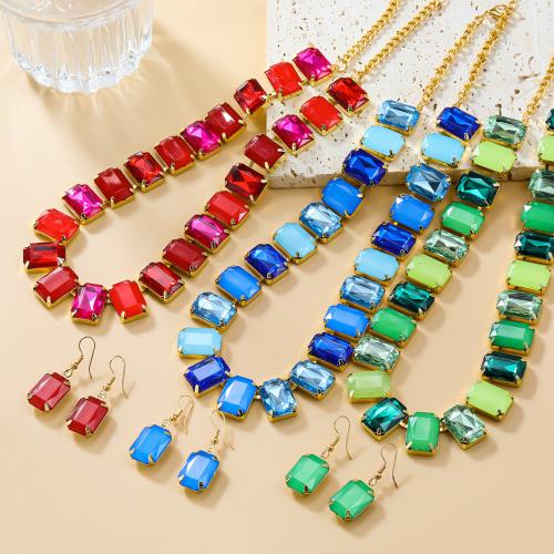 Rhinestone Zinc Alloy Jewelry Set, earring & necklace, with Glass Rhinestone, 2 pieces & fashion jewelry & for woman [
