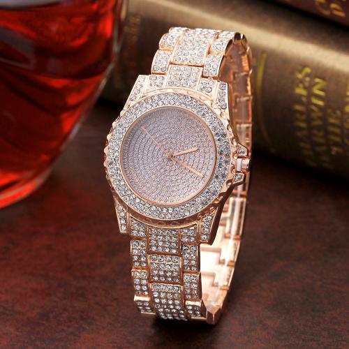 Women Wrist Watch, Zinc Alloy, fashion jewelry & Chinese movement & Unisex & with rhinestone Dial diameter 37mm, thickness :10mm. Approx 220 mm 