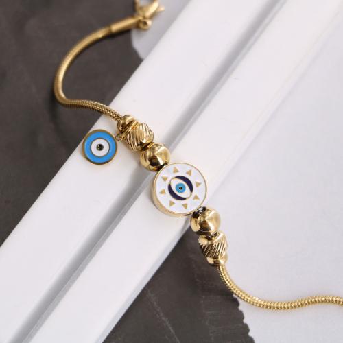 Titanium Steel Bracelet, with 2inch extender chain, Evil Eye, 18K gold plated, for woman & enamel Approx 6.3 Inch 