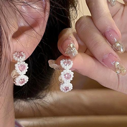 Plastic Pearl Zinc Alloy Earring, with Zinc Alloy, plated & micro pave cubic zirconia & for woman, earring length 10-30mm 