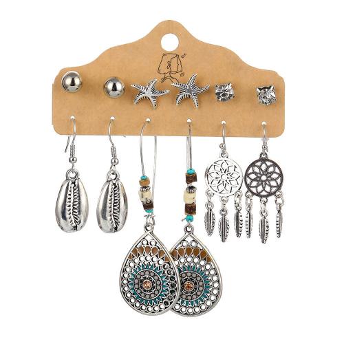 Zinc Alloy Earring Set, with turquoise & Plastic Pearl, antique silver color plated, Bohemian style & for woman, earring length 10-70mm 