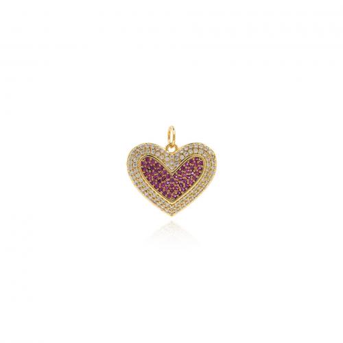 Cubic Zirconia Micro Pave Brass Pendant, Heart, 18K gold plated, fashion jewelry & DIY & micro pave cubic zirconia, mixed colors 