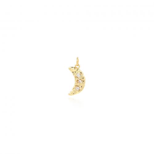 Cubic Zirconia Micro Pave Brass Pendant, Moon, 18K gold plated, fashion jewelry & DIY & micro pave cubic zirconia 