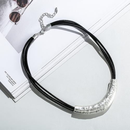 PU Leather Cord Necklace, Zinc Alloy, with leather cord, with 7.5cm extender chain, plated, fashion jewelry & for woman Approx 45 cm 