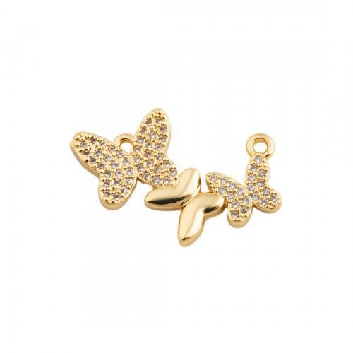 Cubic Zirconia Micro Pave Brass Pendant, Butterfly, micro pave cubic zirconia & for woman & double-hole, golden 