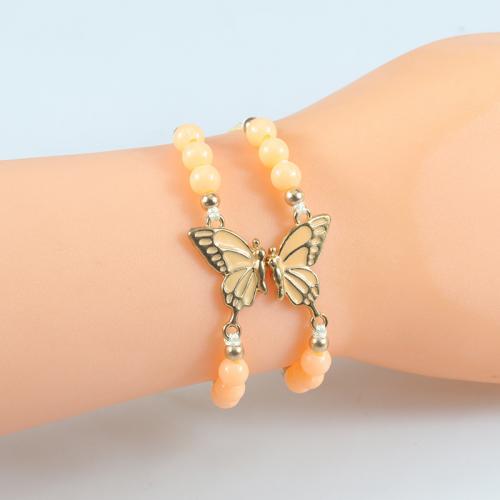 Zinc Alloy Resin Bracelets, Knot Cord, with Resin & Zinc Alloy, Butterfly, gold color plated, 2 pieces & fashion jewelry & adjustable & enamel Approx 9-30 cm [