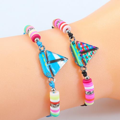 Polymer Clay Bracelets, Knot Cord, with Polymer Clay & Zinc Alloy, Sail Boat, silver color plated, fashion jewelry & Unisex & adjustable 17mm Approx 7-26 cm 