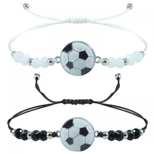 Zinc Alloy Resin Bracelets, Knot Cord, with Resin & Zinc Alloy, Football, silver color plated, fashion jewelry & Unisex & adjustable & enamel 18mm Approx 9-28 cm [