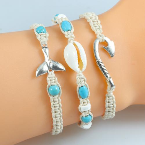 Natural White Shell Bracelet, Knot Cord, with Shell & Zinc Alloy, handmade, fashion jewelry & Unisex & adjustable Approx 17-28 cm 