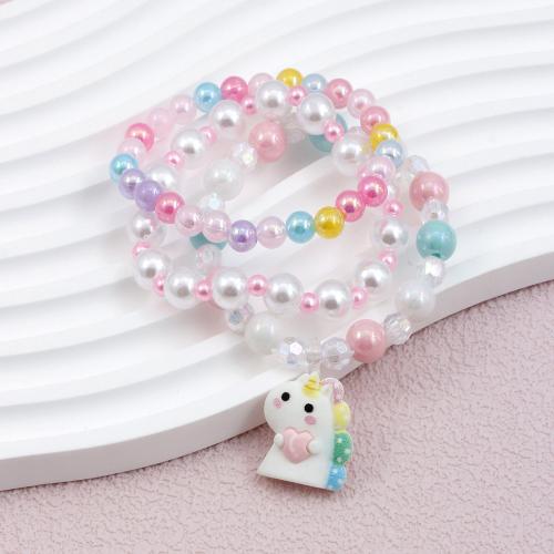 Children Bracelets, Acrylic, Unicorn, cute & three pieces & for children, multi-colored .5 cm 