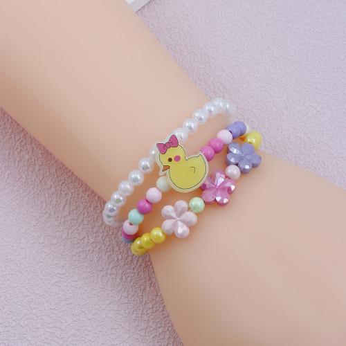Children Bracelets, Acrylic, Duck, cute & three pieces & for children, multi-colored 