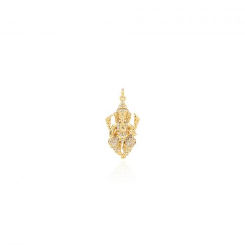 Cubic Zirconia Micro Pave Brass Pendant, Ganesha, gold color plated, DIY & micro pave cubic zirconia 