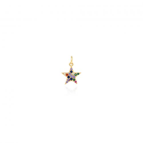 Colgante de Micro Pavé de Zirconía Cúbica, metal, Estrella, chapado en color dorado, Bricolaje & micro arcilla de zirconia cúbica, multicolor, 16x12x1.3mm, Vendido por UD